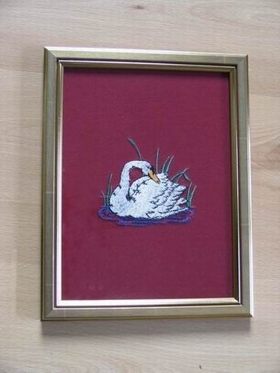 Schwan auf rotem Grund